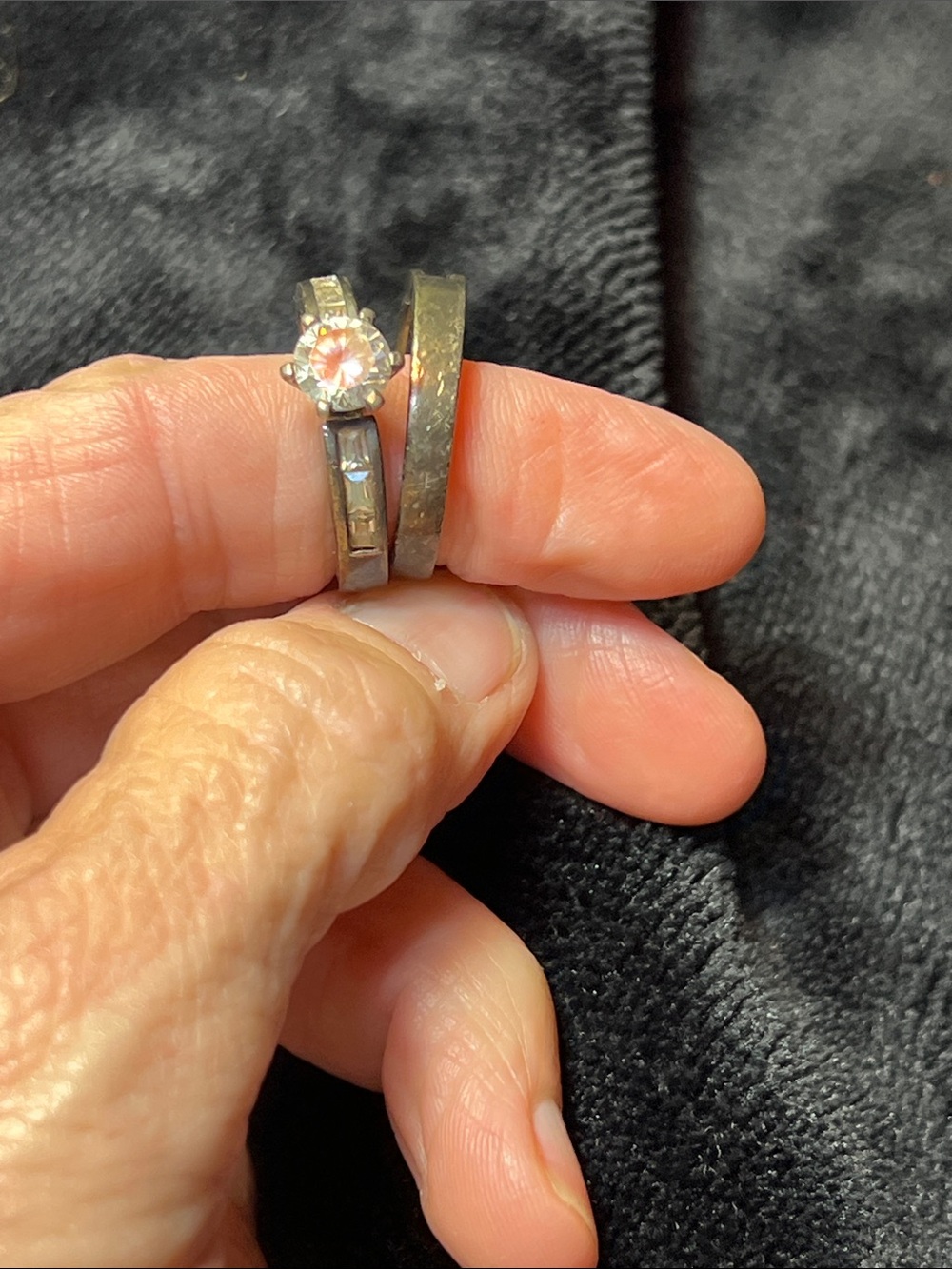 Silver-Tone Solitaire and Wedding Band Set with Clear Stone